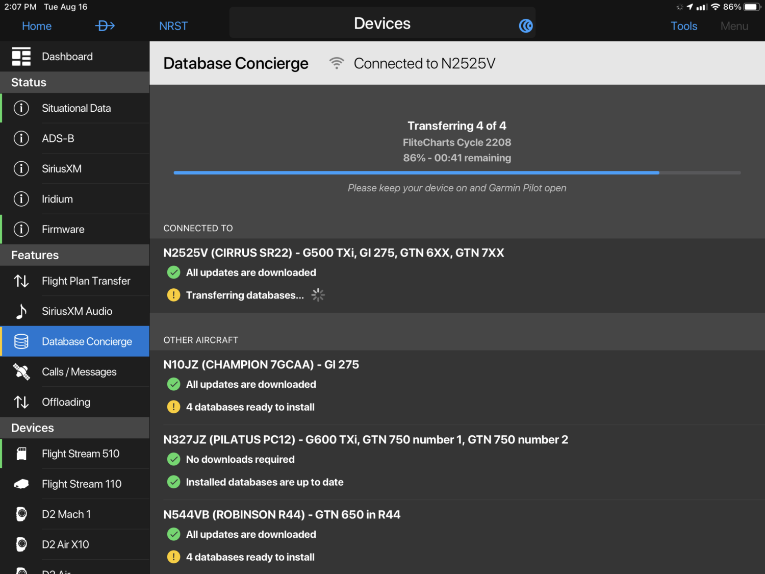 How to wirelessly update panel avionics with Garmin Database Concierge